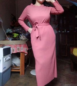 Belted Ruffle Neck Midi Dress (Offer For 2days)