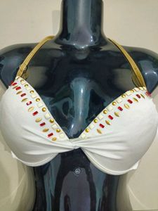 Victoria&#39;s Secret White Embellished Bikini Top