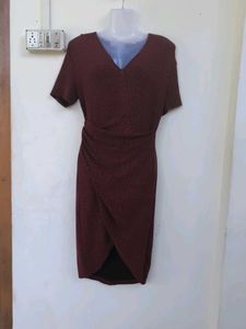 Burgundy V-Neck Dress