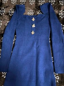 Stylish Blue Ribbed Knit Dress