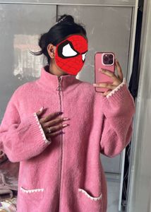 Pink Knit Zip-Up Jacket