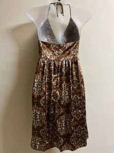 Brown Patterned Halter Dress