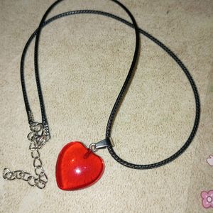 Red Heart Glass Pendant With Black Cord
