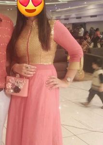 Sequinned Pink &amp; Gold Anarkali Kurta