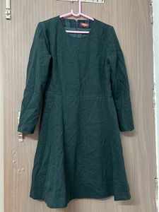 woollen green flare dress for medium