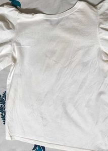 Midel Women White Puffed Sleeve Cotton Casual Top