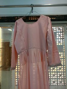💞Peach Colour Ambrella Plazo Long Kurti With Dupa