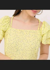 Yellow Floral Puff Sleeve Mini Dress