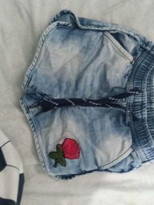 Rose Embroidered Denim Shorts
