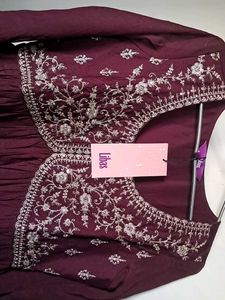 Libas Burgundy Embroidered Dress 3 Pcs