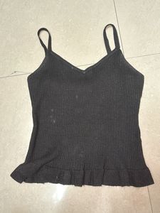 Black Crop Top With Detailing In Bottom