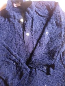 Navy Blue Embroidered Kurta