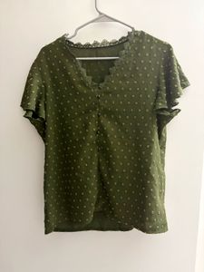 Olive Green Swiss Dot Top