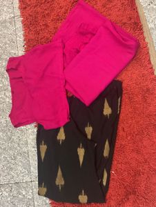 Pink &amp; Black Crop Skirt And Shrug