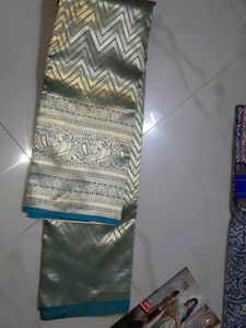 Golden And Blue Saree