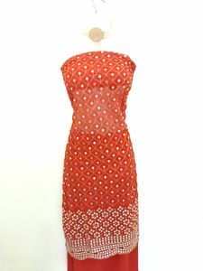 Red Mirror Work Dress Material without duppta