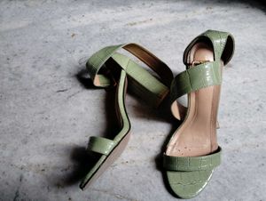 Mint Green Croc Ankle Strap Heels