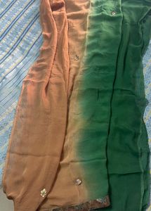 Green And Dull Orange Dupatta