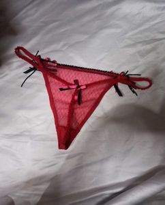 Red Designer Bow Brief Mesh Net Panty Hot