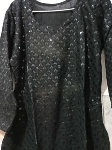 Black Colour Sequins Work Kurta