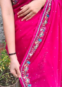 Pink colour hend work saree