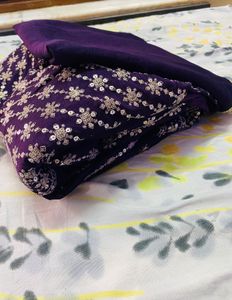 Purple Embroidered  Kameez With Dupatta