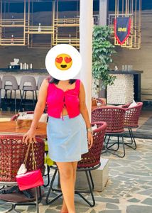 Femme Chic Bow Front Top With Blue Denim Skirt