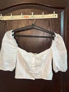 White Puff Sleeve Crop Top