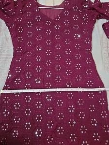 Maroon Embroidered Kurti