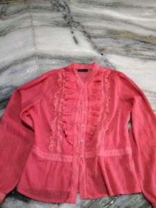 Coral Ruffle Blouse