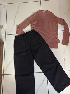 Pink Top & Black Cargo Pants