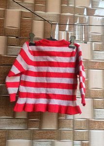 Red &amp; White Striped Cardigan