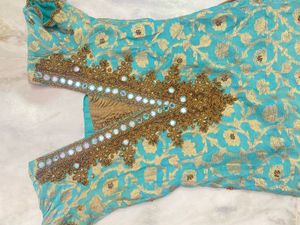 Teal Embroidered Pakistani Suit