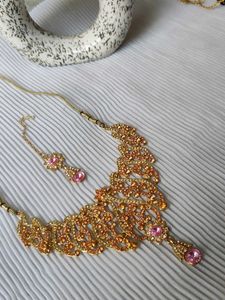 Gold-Tone &amp; Pink Jewel Necklace Set