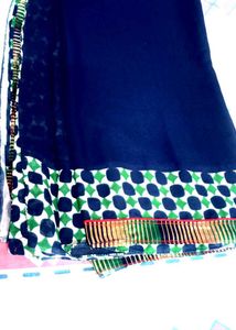 Blue &amp; Green Patterned Saree