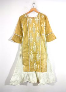 Light Olive And White Layered Kurtas (Women's)