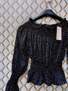 New With Tag Dotted Polka Clinched Waist Top