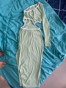 Mint Green One-Shoulder Knit Midi Dress
