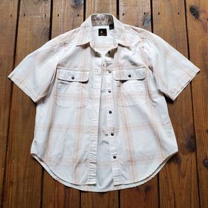 Vintage 90&#39;s white tan plaid short sleeve shirt