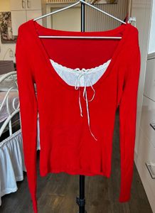 Cute Coquette Red Sweater With Built In Camisole