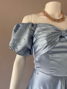 Pastel Blue Satin Midi Gown
