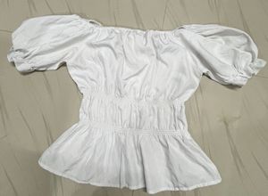 White Peplum Puff Sleeve Top