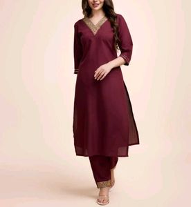 Maroon Embroidered Kurta Set