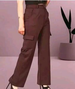 Maroon Wide Leg Cargo Pants