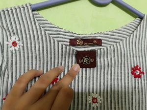 Striped Floral Embroidered Dress
