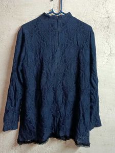 Ladies Fashion Lace Top Layered Navy Blue