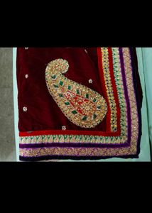 Elegant Maroon Velvet Saree