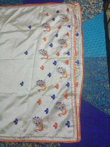 Silk Saree with Peacock Embroidery