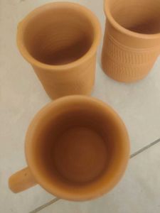 Rustic Clay Mugs (Set of 3)