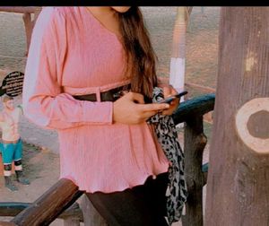 Pink Pleated Belted Blouse